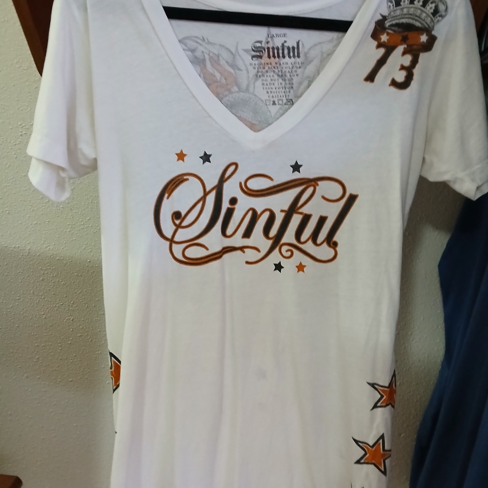 Sinful White and Orange Star T-Shirt